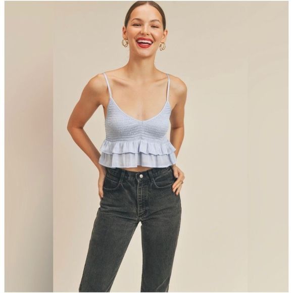 RESET by Jane Nicky Baby Blue Ruffle Silk
Stain Flutter Cropped Tank Top L NWOT$ - Picture 1 of 5